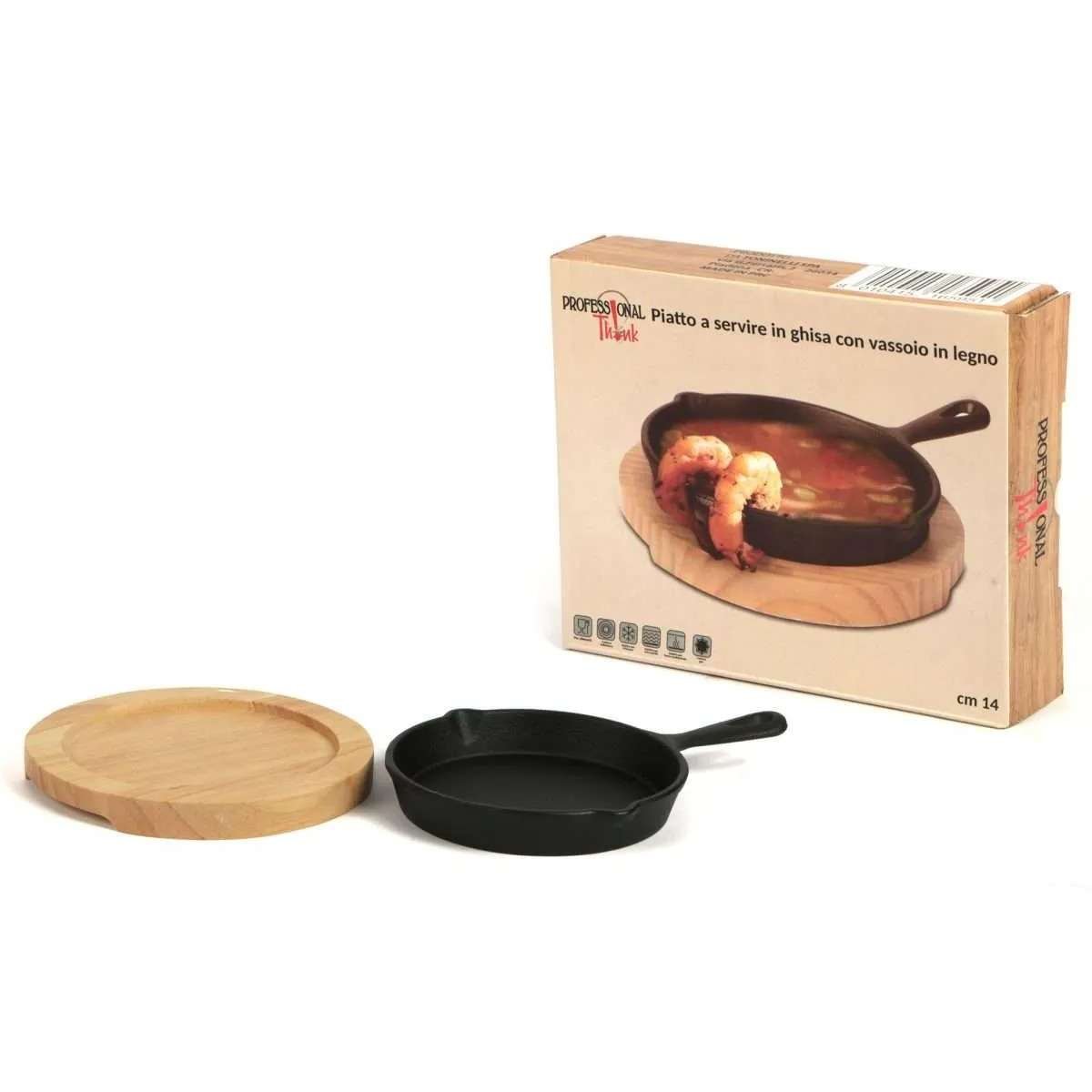 CASSERUOLA GHISA TONDA PROFESSIONAL THINK D.14CM C/BASE LEGNO COD.71