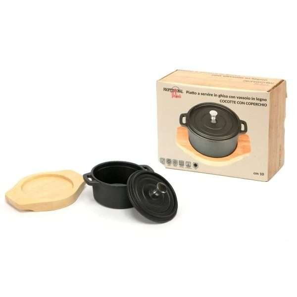 prof think-cocotte ghisa cm.10 con base legno yy8053 - immagine 4
