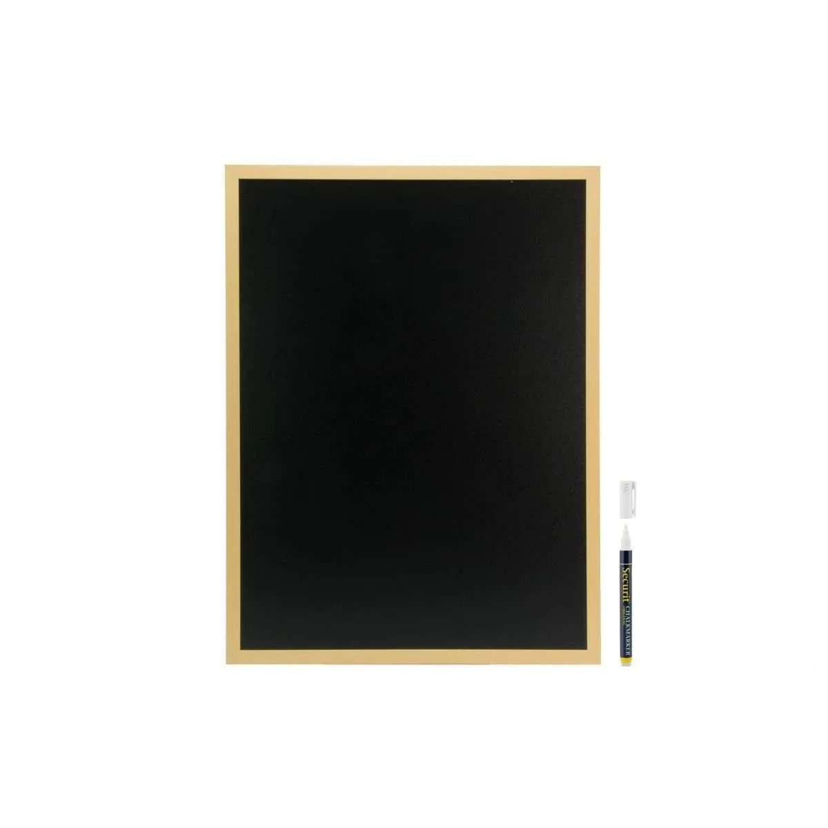 woody – lavagna da parete nera con cornice teak cm 40×60 con 1 pennarello  bianco a gesso liquido inc