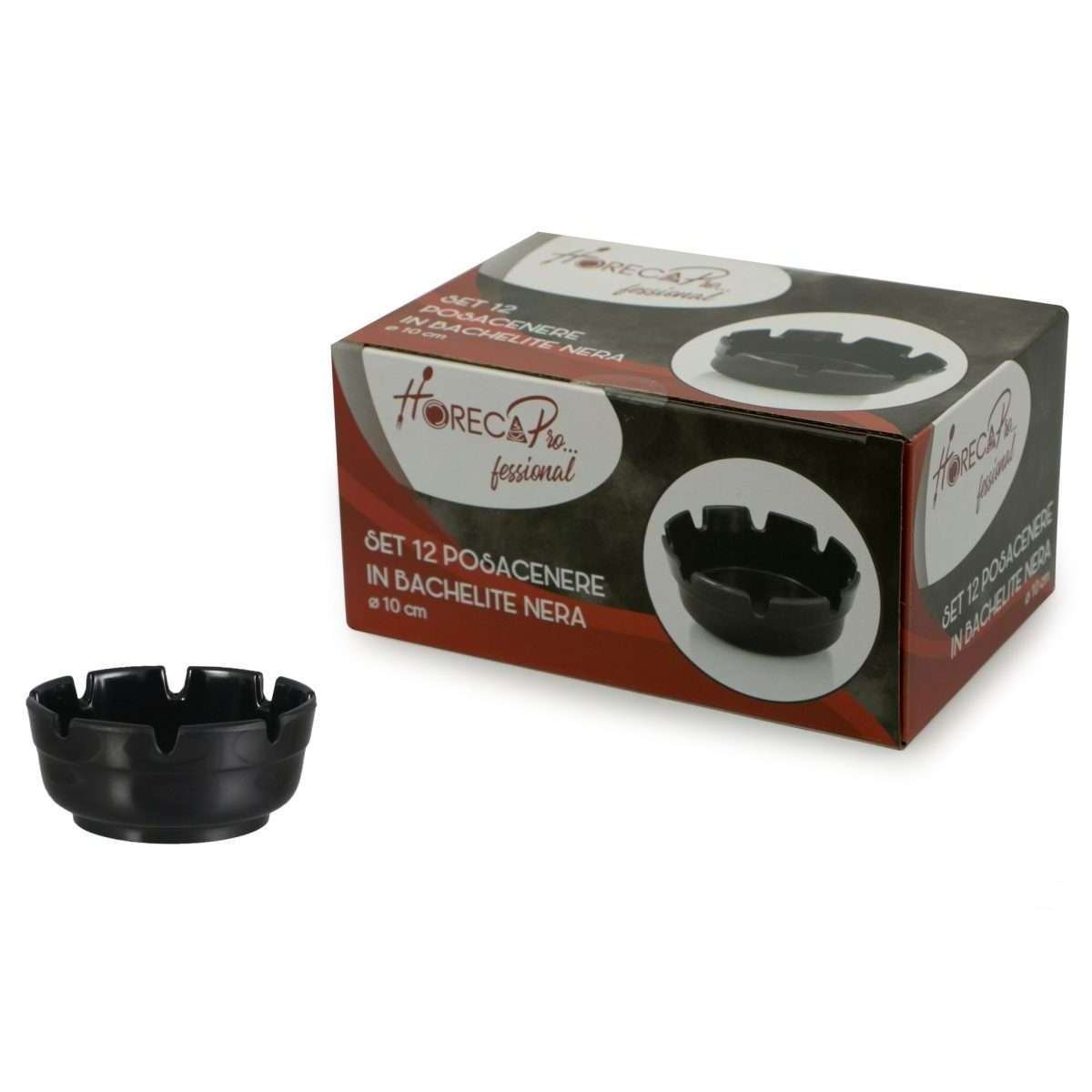 horecaprofessional - pack of 12 black bakelite ashtrays ast-4bk