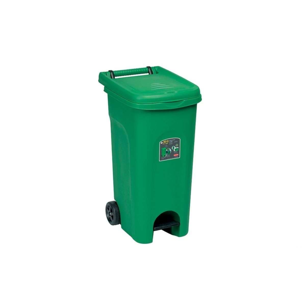 urban eco system-bidone lt.80 verde con ruote e pedale 25601