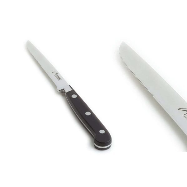 coltello bistecca semi-seghettato e rivettato in acciaio inox rivettato